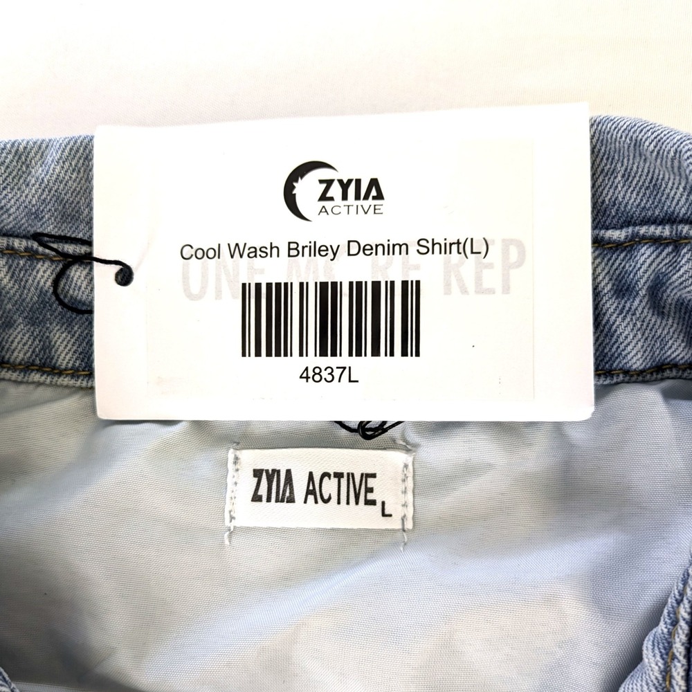 Zyia Active Cool Wash Briley Denim Shirt Light Wash Oversized Button Down 4837L - Picture 4 of 6